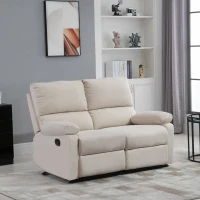 HOMCOM Double Reclining Loveseat, 2 Seater Manual Recliner Chair, Upholstered Reclining Sofa Chair with Footrest and Split Backrest, Beige(m-1)