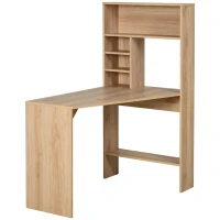 HOMCOM Nordic Style Computer Desk, Dining Table, Workstation PC Laptop Writing Table with Hutches Storage Shelf Oak(m-2)