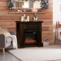 HOMCOM 32" Electric Fireplace with Mantel, Freestanding Heater with LED Log Flame, Overheat Protection and Remote Control, 1400W, Dark Brown(m-1)