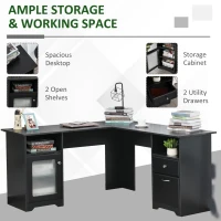 HOMCOM L-Shaped Corner Computer Desk  PC Workstation Student Writing Table with Storage Shelf & Drawers for Home Office(m-7)