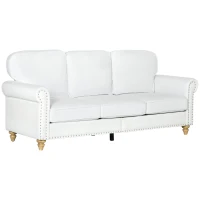 HOMCOM 3-Seater Sofa Couch, 81" Modern Upholstered Linen Fabric Sofa with Rubberwood Legs, Nailhead Trim and Rolled Arms for Living Room, Bedroom and Apartment, White(m-2)