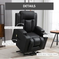 HOMCOM PU Leather Electric Power Lift Chair for Elderly Recliner Sofa with Cup Holders and Footrest (Black)(m-7)
