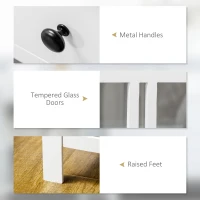 HOMCOM Kitchen Cabinet, Storage Cabinet, Sideboard Buffet Cabinet with Double Glass Doors for Kitchen, Dining Room, White(m-5)