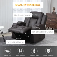 HOMCOM Massage Recliner Chair for Living Room with 8 Vibration Points, PU Leather Reclining Chair with Cup Holders, Swivel Base, Rocking Function, Brown(m-5)