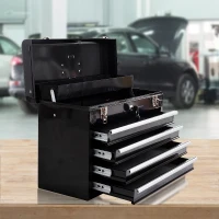 HOMCOM Tool Chest 4 Drawer Storage Toolbox Top Compartment Lockable Organizer Portable Garage Black(m-1)
