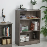 HOMCOM 3-Tier Bookcase Storage Cupboard with Adjustable Shelves Display Unit for Living Room, Office, Oak Grey(m-1)