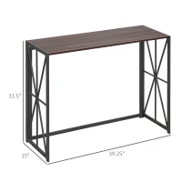 HOMCOM Foldable Console Table, Industrial Sofa Table, Narrow Farmhouse Table with Metal Frame for Living Room, Entryway, Foyer, Brown(m-3)