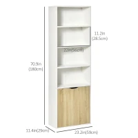 HOMCOM 4-Tier Open Bookshelf with Doors Modern Home Office Bookcase Storage Cabinet for Living Room Bathroom Study, Oak(m-3)