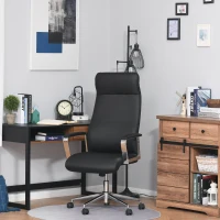 Vinsetto Office Chair Faux Leather High-Back Rocker Swivel Computer Desk Chair with Wheels, Steel Base, Black(m-1)