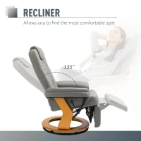 HOMCOM Manual Recliner Chair Faux Leather Upholstered Lounge Reading Armchair Sofa with Footrest, Headrest, Round Wood Base for Living Room, Bedroom, Office, Grey(m-4)