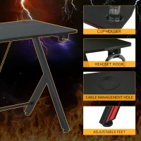 HOMCOM 41 inch Gaming Computer Desk, Home Office Gamer Table Workstation with Cup Holder and Headphone Hook(m-7)