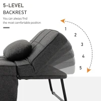 HOMCOM 3-in-1 Convertible Sleeper Sofa Bed Guest Bed Cot Lounge Chair Footstool with 5-Position Backrest Pillow, Linen Grey(m-5)