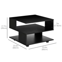 HOMCOM Modern Side Table with Storage Shelves, Square End Table for Bedroom, Living Room, Small Space, Night Stand with Adjustable Feet, Black(m-3)