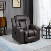 HOMCOM Massage Recliner Chair for Living Room with 8 Vibration Points, PU Leather Reclining Chair with Cup Holders, Swivel Base, Rocking Function, Brown(m-1)
