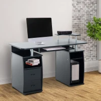 HOMCOM Computer Table Desk PC Desktop Drawer Home Office Furniture Black(m-1)