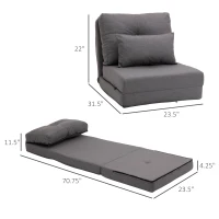 HOMCOM 2-In-1 Design Modern Style Floor Lazy Sofa with 5 Position Adjustable Backrest, Thick Padding, Metal Frame and 2 Pillows, for Living Room, Study, Bedroom, Balcony, Dark Grey(m-3)