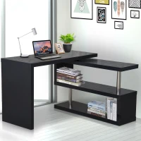 HOMCOM Pivoting Hollow Core Wood Computer Desk Storage Display Shelf Bookshelf Divider Black(m-1)
