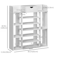 HOMCOM 7-Tier Shoe Rack, Shoe Storage Organizer with Drawer and 11 Open Shelves for 17 Pairs of Shoes, Space Saving Shoe Shelf for Hallway and Living Room, White(m-3)