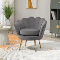 HOMCOM Modern Accent Chair, Velvet-Touch Fabric Leisure Club Chair with Gold Metal Legs for Bedroom, Grey(m-1)