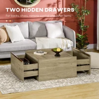 HOMCOM Coffee Table with Hidden Storage Drawers, Farmhouse Center Table for Living Room Home Office, Oak(m-5)