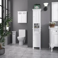 kleankin Bathroom Cabinet, Freestanding Linen Cabinet with Open Shelves, 13.8" x 11.8" x 62.4", White(m-1)