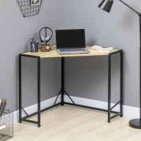 HOMCOM Corner Desk, Computer Writing Desk with Metal Frame for Small Spaces, Home Office, Natural(m-1)