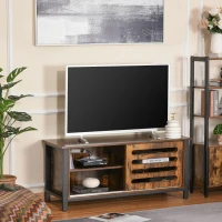 HOMCOM Industrial TV Stand for TVs up to 50 Inches, TV Cabinet Entertainment Center with Sliding Doors, 4 Storage Shelves, Console Table for Living Room Bedroom Hallway, Rustic Brown(m-1)