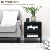 HOMCOM Nightstand, Bedside Table with Storage Shelves, Side End Table with Steel Legs for Bedroom, Black(m-4)