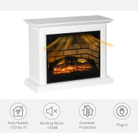 HOMCOM 31" Electric Fireplace with Dimmable Flame Effect and Mantel, Freestanding Space Heater with Log Hearth and Remote Control, 1400W, White(m-4)