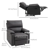 HOMCOM Single Recliner Sofa Lounge Linen Fabric Manual Adjustable Reclining Armchair with Padded Back for Home Theater, Living Room, Charcoal Grey(m-3)