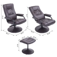 HOMCOM Contemporary Recliner Chair and Ottoman Set Swivel Armchair with Wrapped Base (Brown)(m-3)