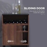 HOMCOM Industrial Wine Bar Cabinet, Liquor Cabinet for 6 Bottles, Sideboard with Sliding Door, Tempered Glass Top, Adjustable Shelf for Home Bar, Dining Room, Walnut(m-5)