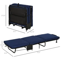 HOMCOM 72.5" Adjustable Folding Bed, Rollaway Guest Bed with Adjustable Head, 2.25 Inch Thick Padded Mattress Heavy Duty Portable Metal Frame with 5 Caster Wheels, Blue(m-3)