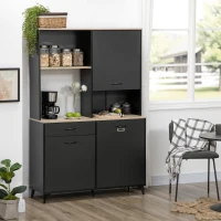 HOMCOM 71" Freestanding Kitchen Pantry, Buffet with Hutch, Modern Storage Cabinet Cupboard, Microwave Cabinet with Doors and Adjustable Shelf, Black(m-1)