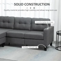 HOMCOM L-shaped Sofa, 3 Seater Couch with Ottoman, Corner Sofa with Thick Padded Cushion and Wood Legs, Dark Grey(m-6)