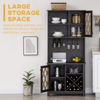 HOMCOM 72" Kitchen Pantry, Buffet with Hutch, Cupboard for Microwave, 2 Door Cabinets, Wine Glasses Rack, Wine Rack, Brown(m-4)