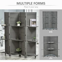HOMCOM 4-Panel Wall Partition Room Separator with 3 Storage Shelves Foldable Design Wooden Frame 5.6FT Grey(m-7)