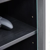 HOMCOM 5-Tier AV Media Stand with Push to Open Glass Doors, Audio-Video Storage Cabinet with Adjustable Shelves for DVD Players, Games Consoles, Routers, Distressed Black(m-9)