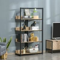 HOMCOM 4-Tier Freestanding Bookcase Bookshelf, Metal Frame Wooden Storage Organizer Shelf with Anti-toppling Design for Home Office, Oak & Black(m-1)