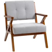 HOMCOM Armchair with Removable Seat and Back Cushion for Bedroom Tufted Living Room Chair with Faux Leather and Wood Legs Grey(m-2)