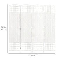 HOMCOM 4 Panel Folding Room Divider, Portable Privacy Screen, Wave Fiber Room Partition for Home Office, White(m-3)