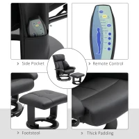HOMCOM Massage Recliner Ottoman Set Electronic Reclining Chair with Footrest 10 Vibration Motor Swivel Wood Base Black(m-6)