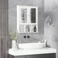 kleankin Wall-Mounted Medicine Cabinet, Bathroom Mirror Cabinet with Double Doors and Storage Shelves, White(m-1)