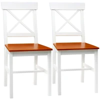 HOMCOM Wooden Dining Chairs Set of 2, Kitchen Chairs with Cross Back, Solid Structure for Living Room and Dining Room, White(m-2)