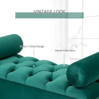 HOMCOM Upholstered Velvet Bench Button Tufted Multipurpose Shoe Stool for Living Room, Bedroom, Entryway, Green(m-5)