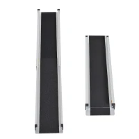 HOMCOM Set of 2 3'-5' Portable Wheelchair Ramp Telescoping Retractable Aluminum Mobility Easy Access Carrier Ramp Scooter Walker Loading Skidproof PVC Carpeted(m-4)