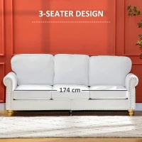 HOMCOM 3-Seater Sofa Couch, 81" Modern Upholstered Linen Fabric Sofa with Rubberwood Legs, Nailhead Trim and Rolled Arms for Living Room, Bedroom and Apartment, White(m-6)