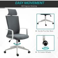 Vinsetto Office Chair High Back Mesh Office Chair 360° Swivel Rocking Height Adjustable with Headrest, Grey and White(m-7)
