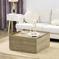 HOMCOM Coffee Table with Hidden Storage Drawers, Farmhouse Center Table for Living Room Home Office, Oak(m-6)