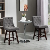 HOMCOM Counter Height Bar Stools, Swivel Bar Chairs, 25.5" High Fabric Tufted Breakfast Barstools for Kitchen, Set of 2, Gray(m-2)